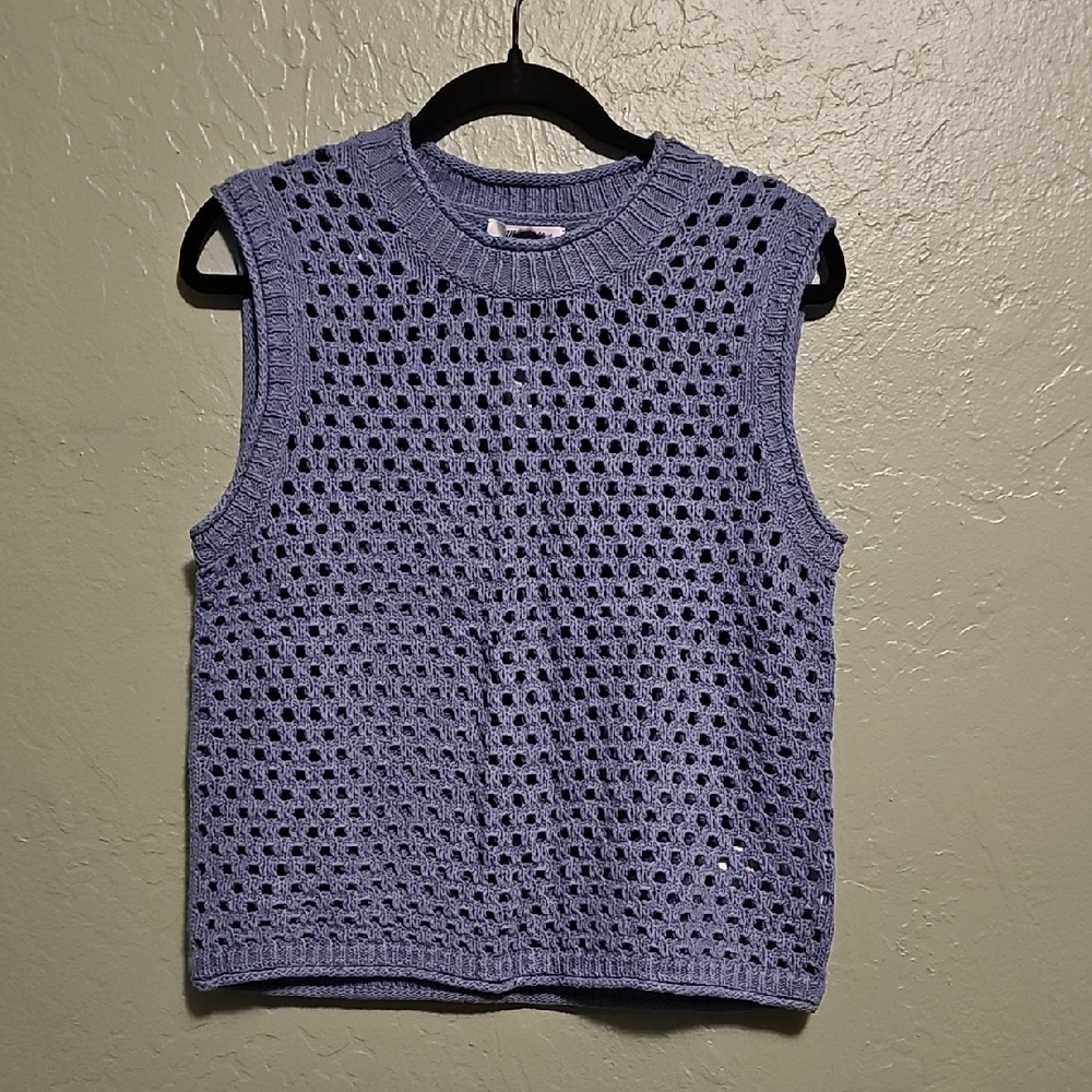 Madewell Blue Sleeveless Crochet Sweater